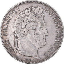 Moeda, França, Louis-Philippe, 5 Francs, 1843, Lille, EF(40-45), Prata