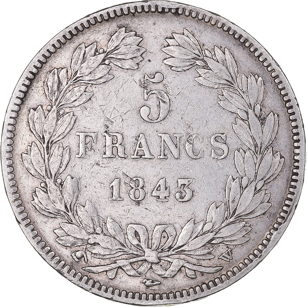 Moeda, França, Louis-Philippe, 5 Francs, 1843, Lille, EF(40-45), Prata