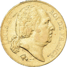 Moeda, França, Louis XVIII, 20 Francs, 1817, Lille, AU(50-53), Dourado