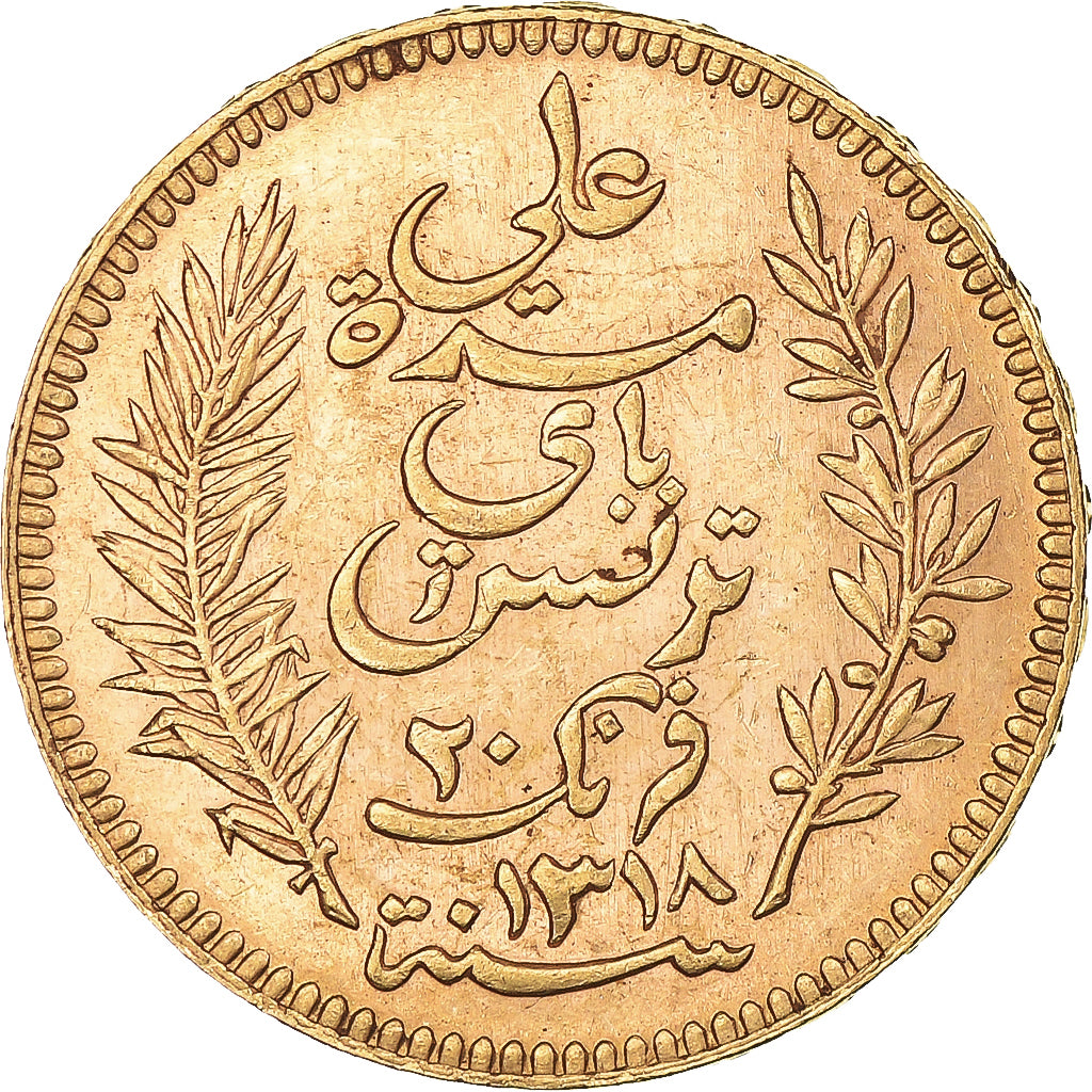 Moneda, Túnez, Ali Bey, 20 Francs, 1900, Paris, EBC, Oro, KM:227, Lecompte:455