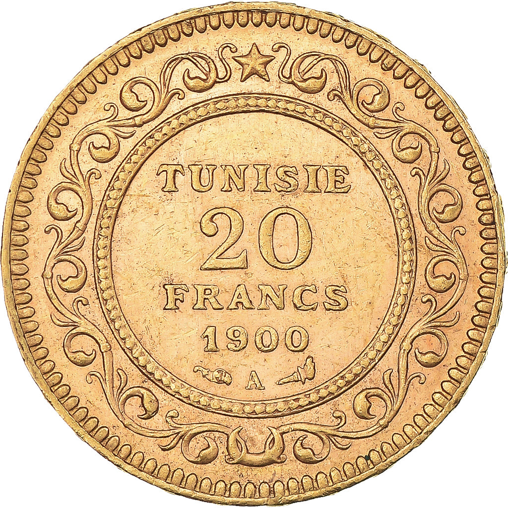 Moneda, Túnez, Ali Bey, 20 Francs, 1900, Paris, EBC, Oro, KM:227, Lecompte:455
