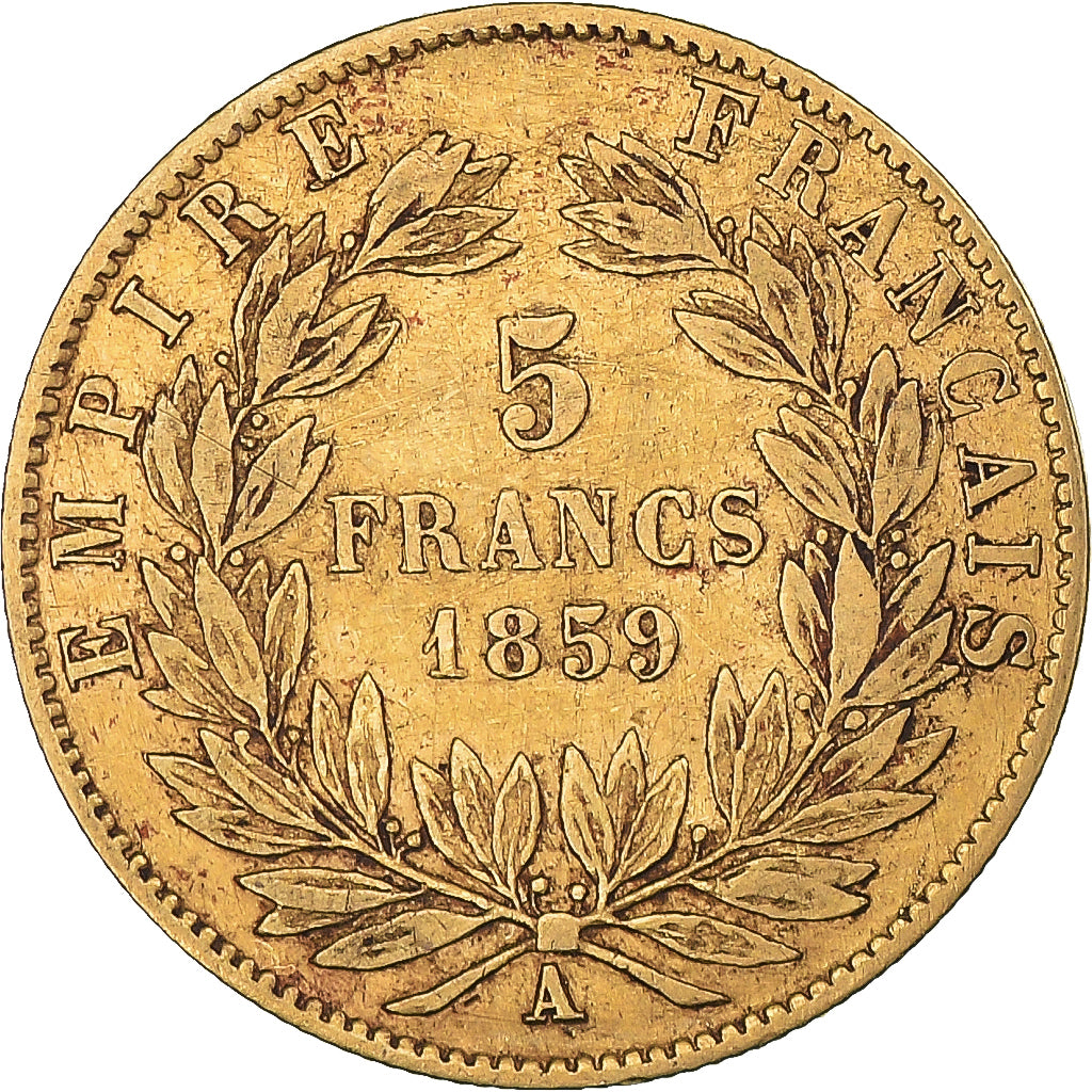 Moeda, França, Napoleon III, 5 Francs, 1859, Paris, EF(40-45), Dourado