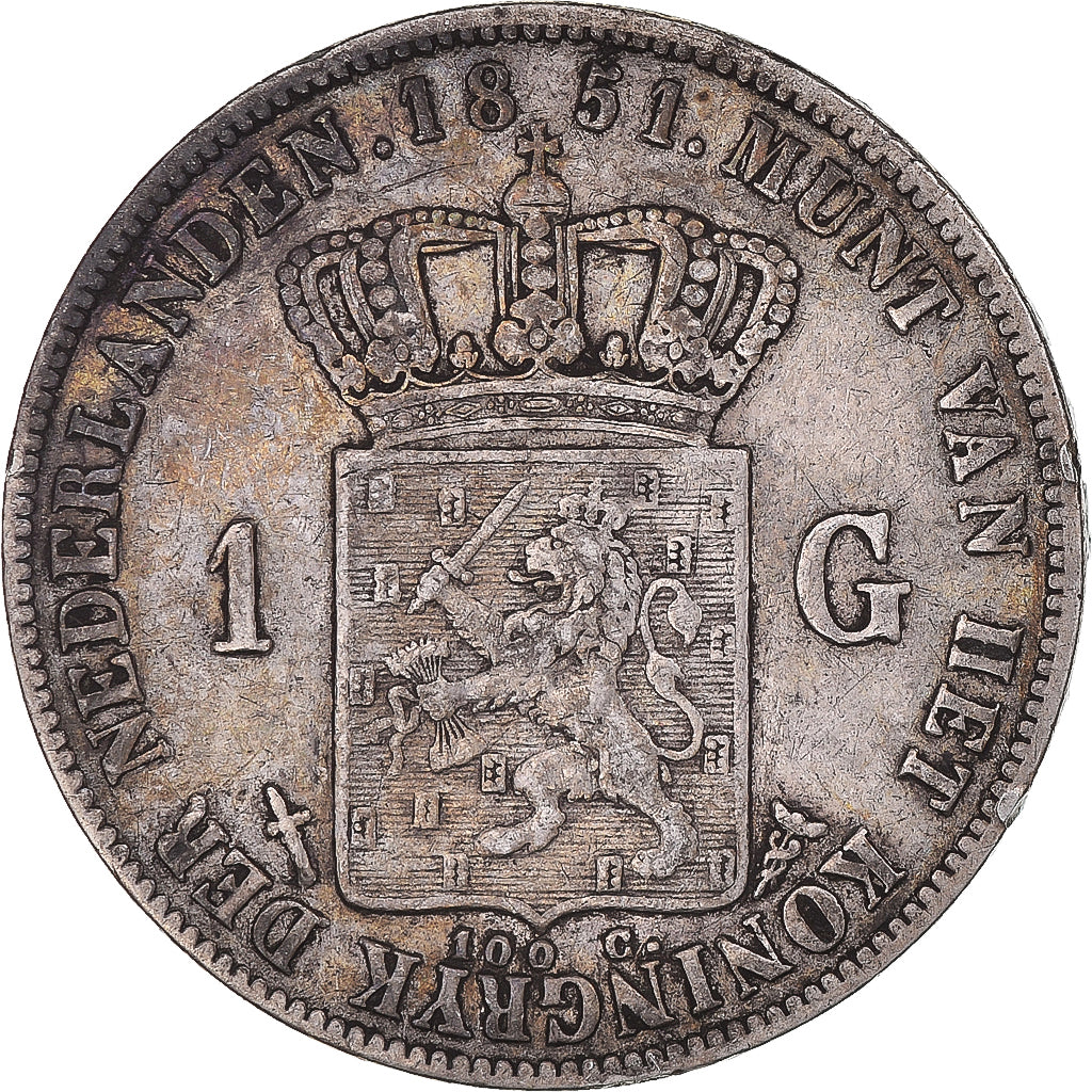 Coin, Netherlands, William III, Gulden, 1851, Utrecht, VF(30-35), Silver, KM:93