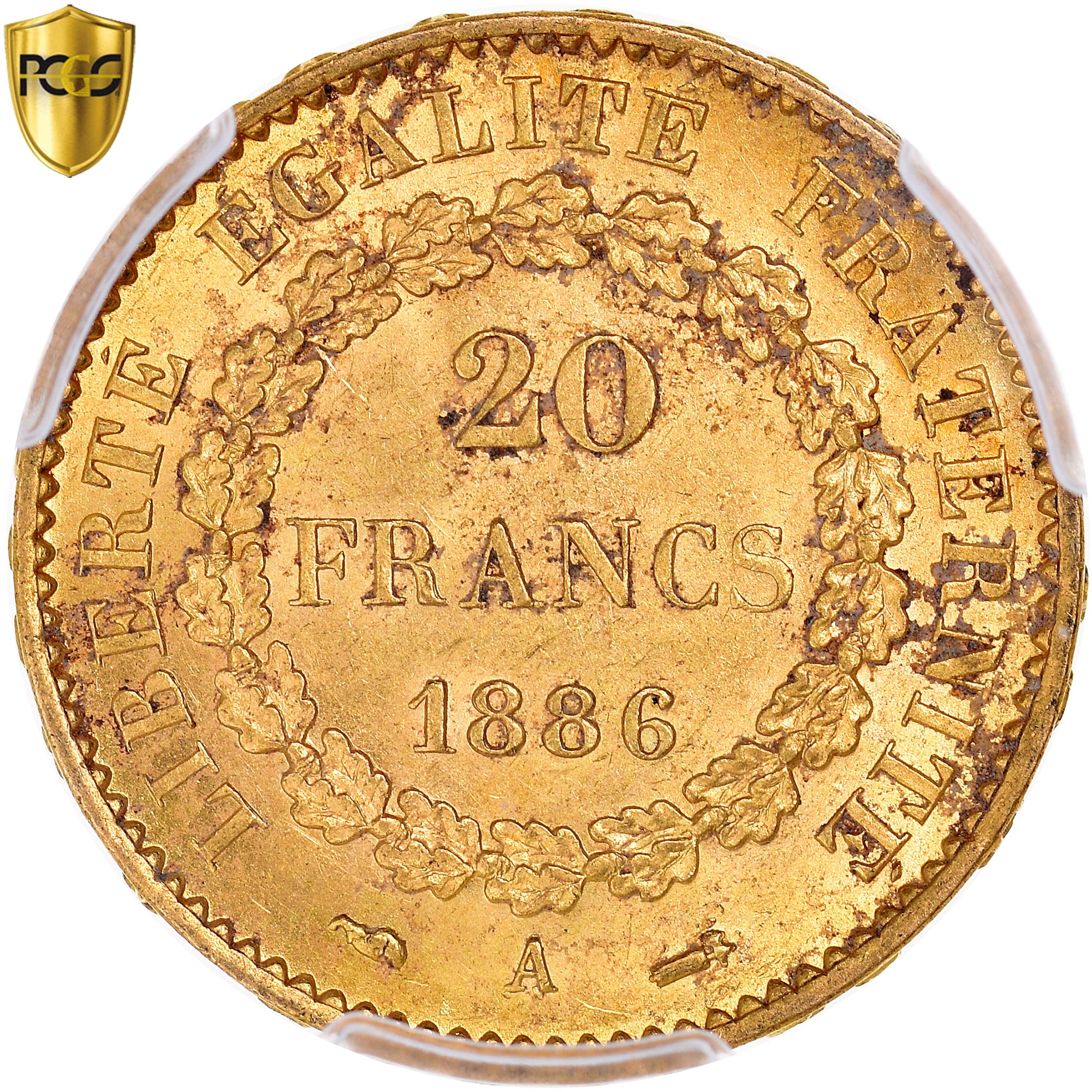 Coin, France, Génie, 20 Francs, 1886, Paris, PCGS, MS62, MS(60-62), Gold