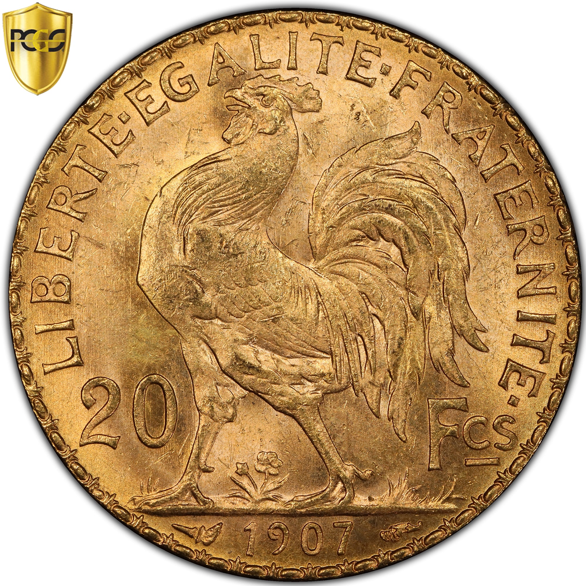 Munten, Frankrijk, Marianne, 20 Francs, 1907, Paris, PCGS, MS65, FDC, Goud