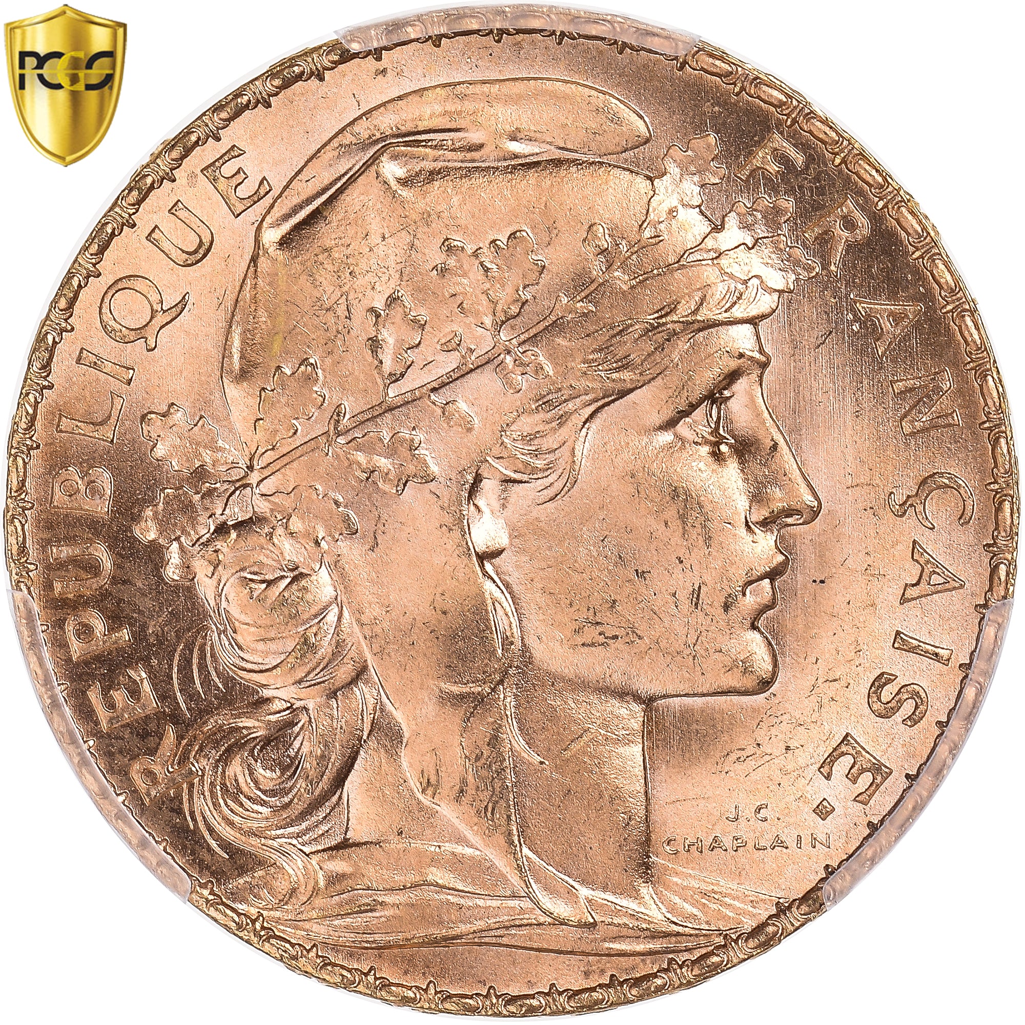 Moneta, Francia, Marianne, 20 Francs, 1910, Paris, PCGS, MS66, FDC, Oro, KM:857
