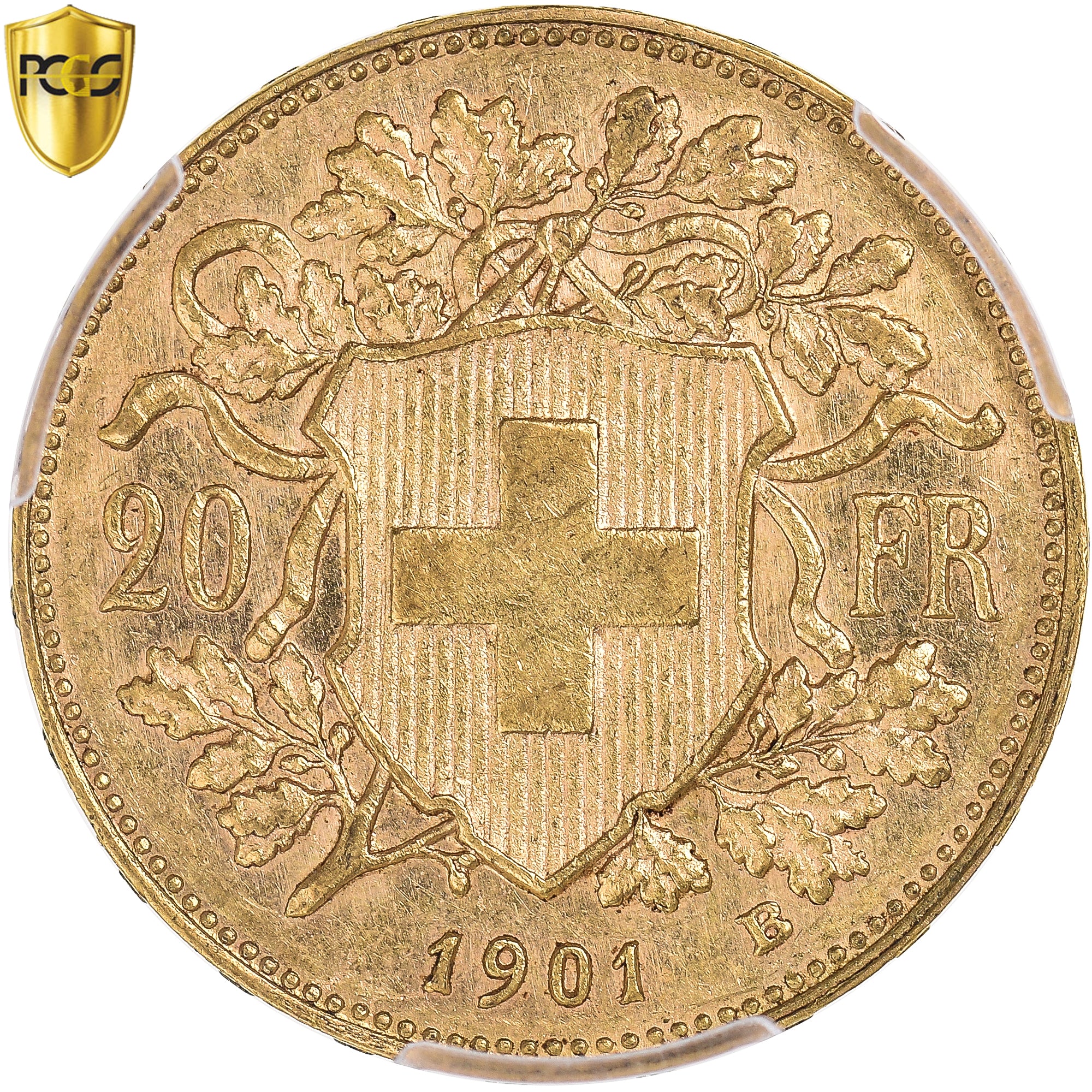Moneda, Suiza, 20 Francs, 1901, Bern, PCGS, AU58, EBC, Oro, KM:35.1, graded