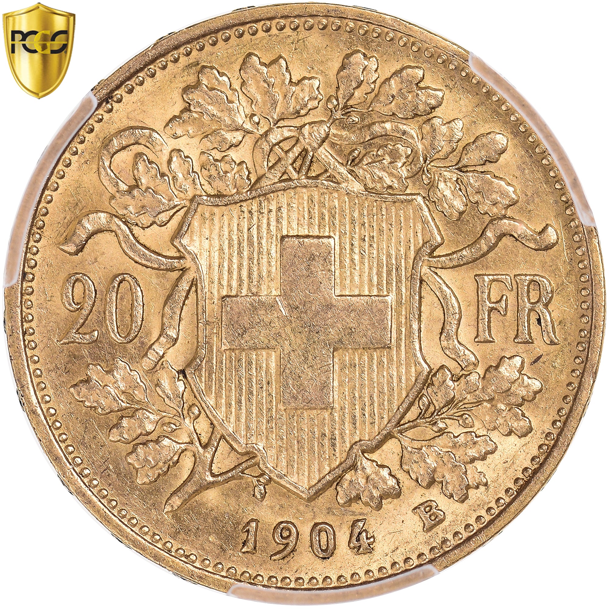 Moneta, Svizzera, 20 Francs, 1904, Bern, PCGS, MS62, SPL, Oro, KM:35.1, graded