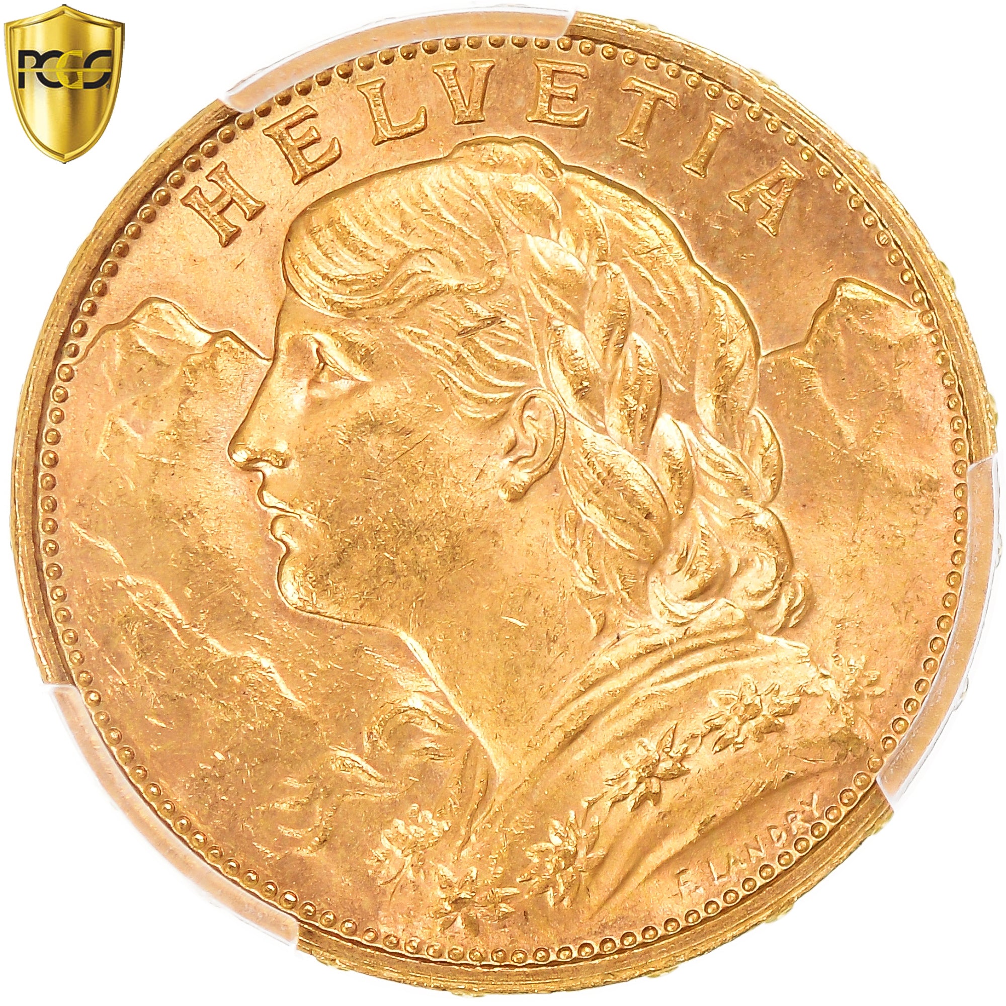 Moneda, Suiza, 20 Francs, 1913, Bern, PCGS, MS64, SC+, Oro, KM:35.1, graded