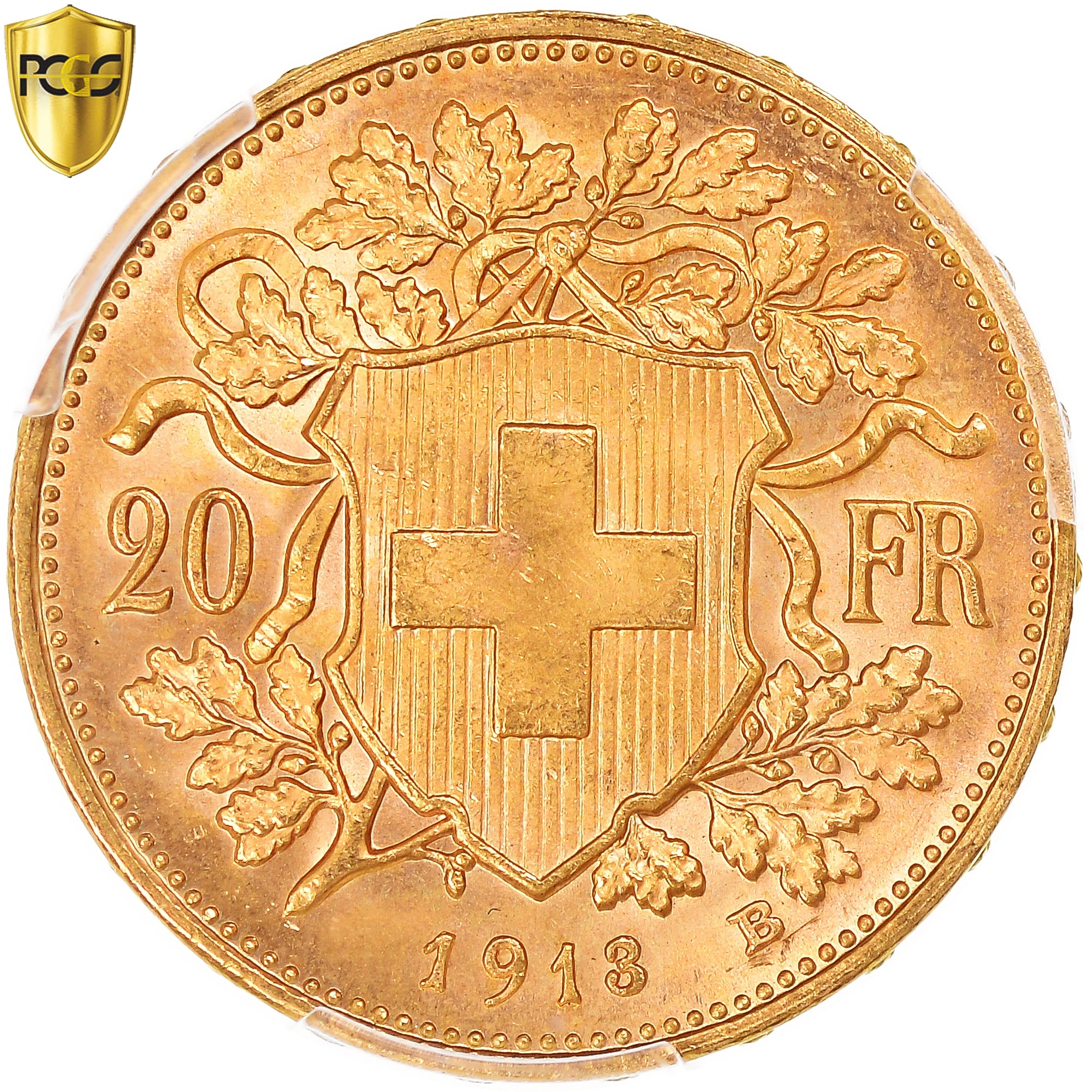 Moneda, Suiza, 20 Francs, 1913, Bern, PCGS, MS64, SC+, Oro, KM:35.1, graded