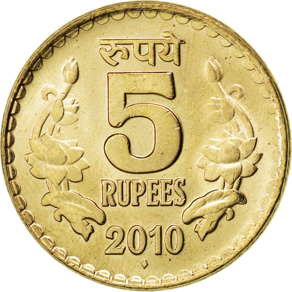 Coin, INDIA-REPUBLIC, 5 Rupees, 2010, MS(63), Nickel-brass, KM:373