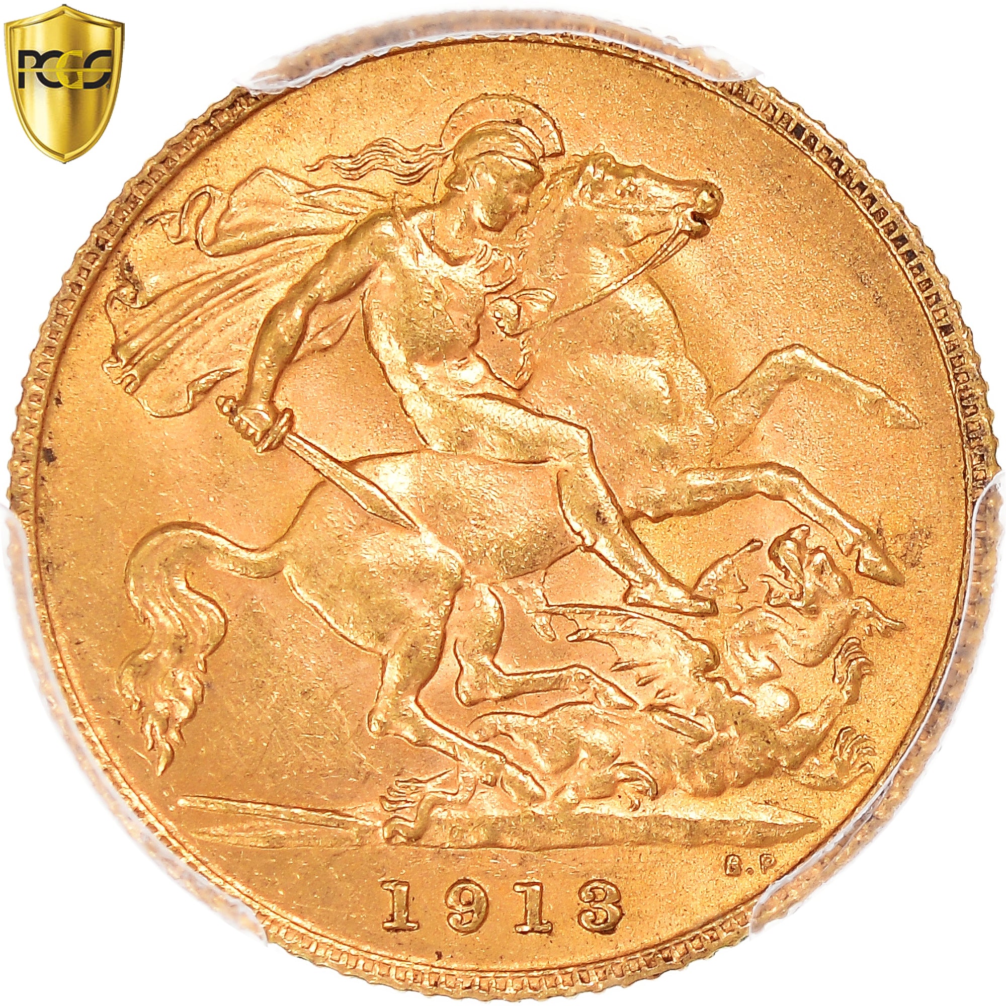 Moneda, Gran Bretaña, George V, 1/2 Sovereign, 1913, London, PCGS, MS63, SC