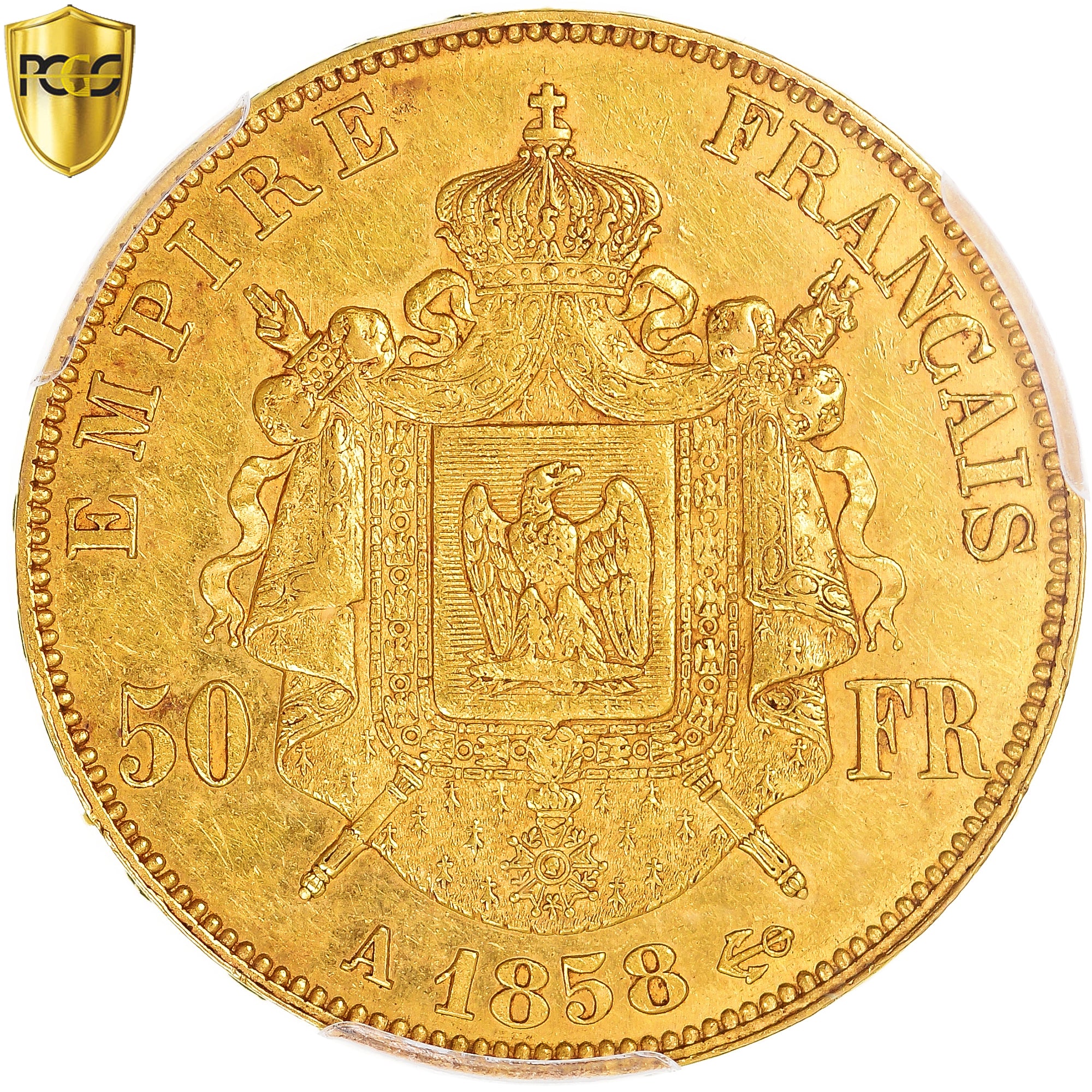 Münze, Frankreich, Napoleon III, 50 Francs, 1858, Paris, PCGS, AU58, VZ, Gold