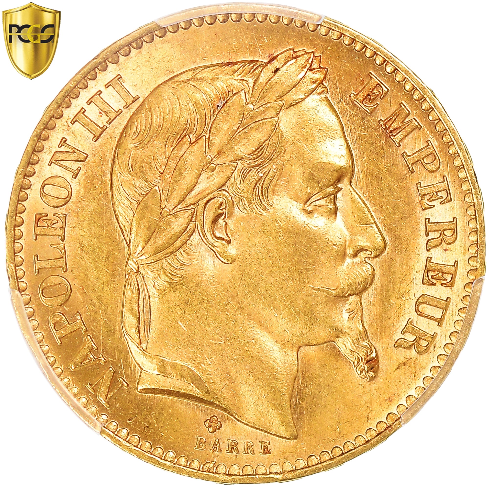 Moneta, Francia, Napoleon III, 20 Francs, 1867, Strasbourg, PCGS, MS62, SPL