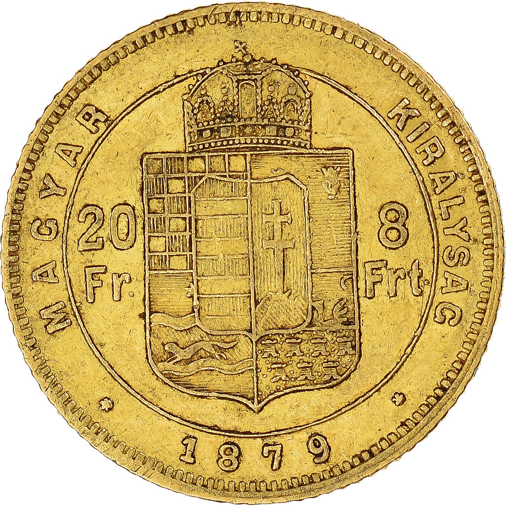Moneta, Węgry, Franz Joseph I, 8 Forint 20 Francs, 1879, Kremnitz, EF(40-45)