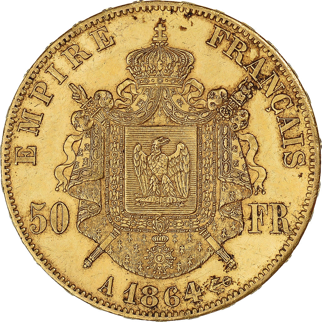 Münze, Frankreich, Napoleon III, 50 Francs, 1864, Paris, VZ, Gold, KM:804.1