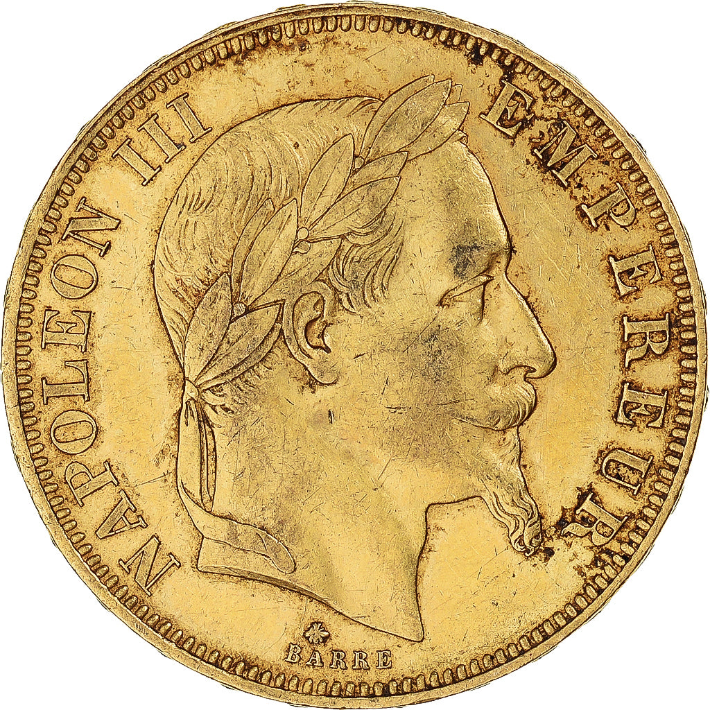Moneta, Francia, Napoleon III, 50 Francs, 1864, Paris, SPL-, Oro, KM:804.1