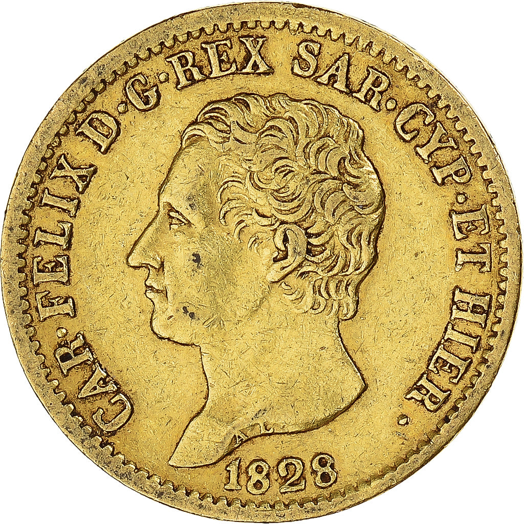 Moneta, STATI ITALIANI, SARDINIA, Carlo Felice, 20 Lire, 1828, Torino, BB, Oro