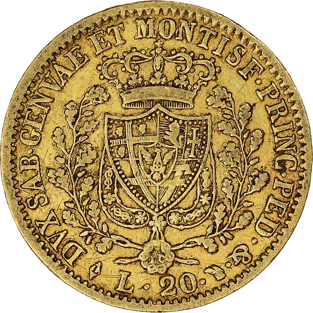 Moneta, STATI ITALIANI, SARDINIA, Carlo Felice, 20 Lire, 1828, Torino, BB, Oro