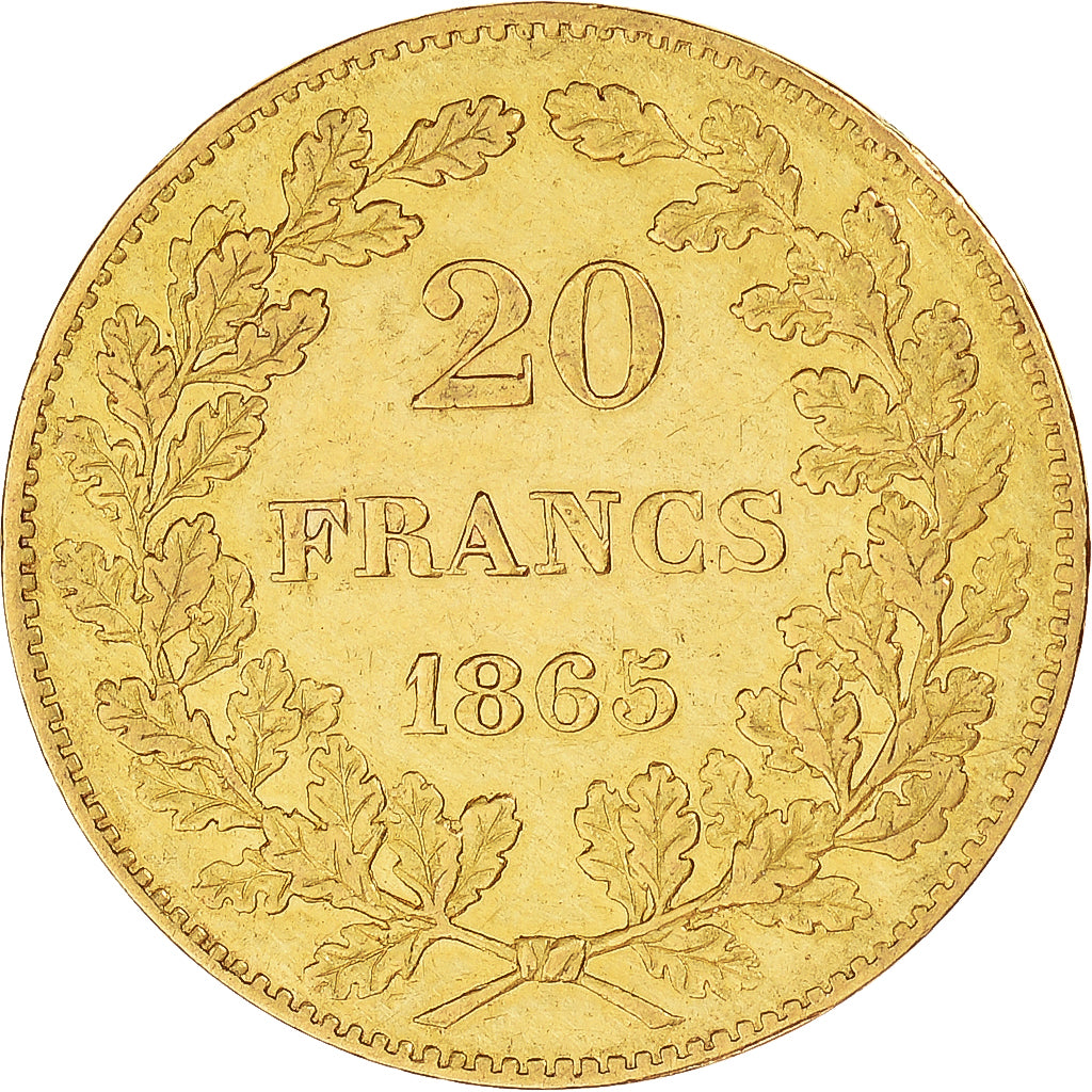 Moneda, Bélgica, Leopold I, 20 Francs, 20 Frank, 1865, EBC, Oro, KM:23