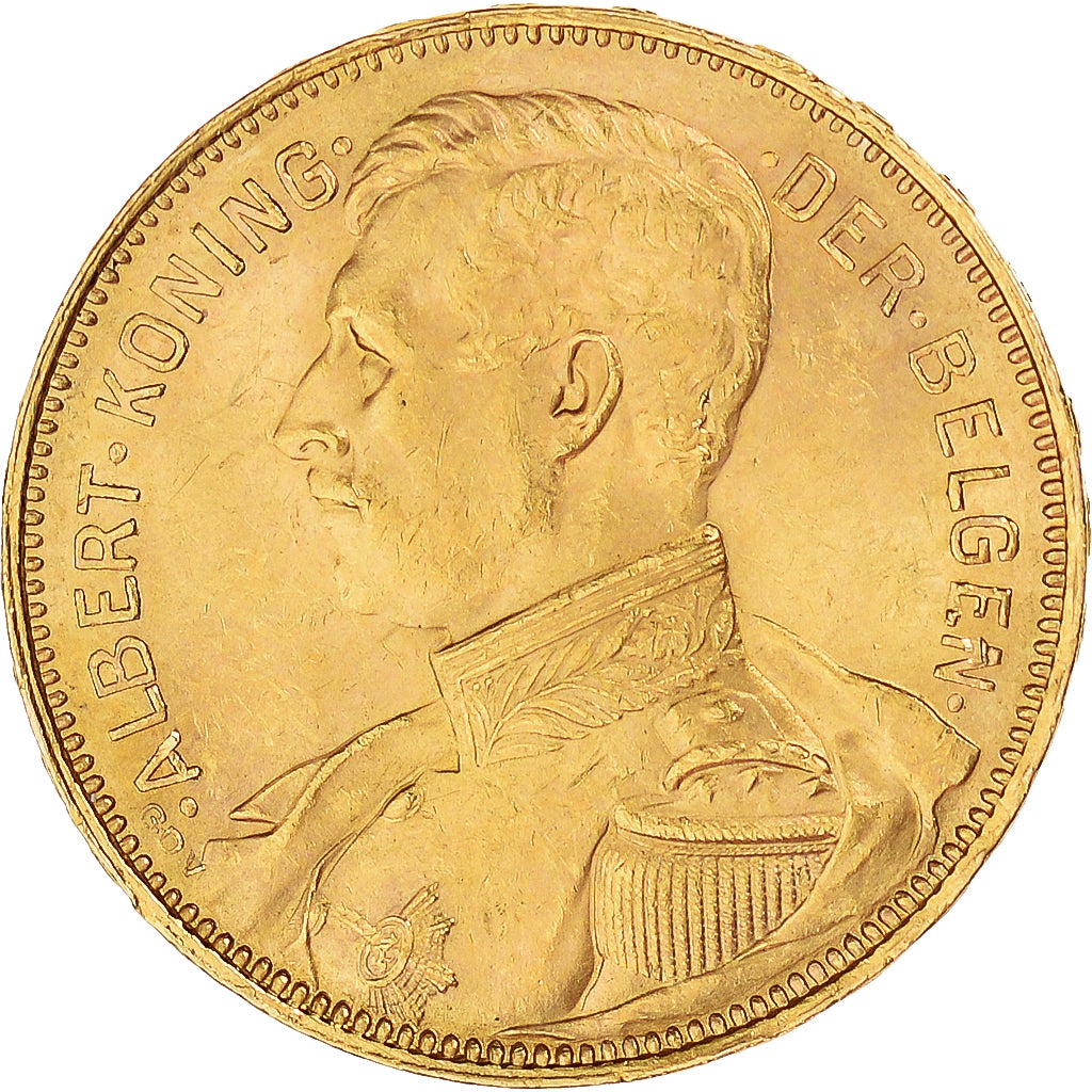 Moneta, Belgia, Albert I, 20 Francs, 20 Frank, 1914, MS(60-62), Złoto, KM:79