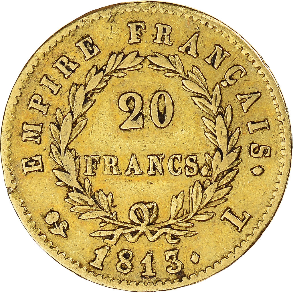 Munten, Frankrijk, Napoleon I, 20 Francs, 1813, Bayonne, ZF, Goud, KM:695.5, Le