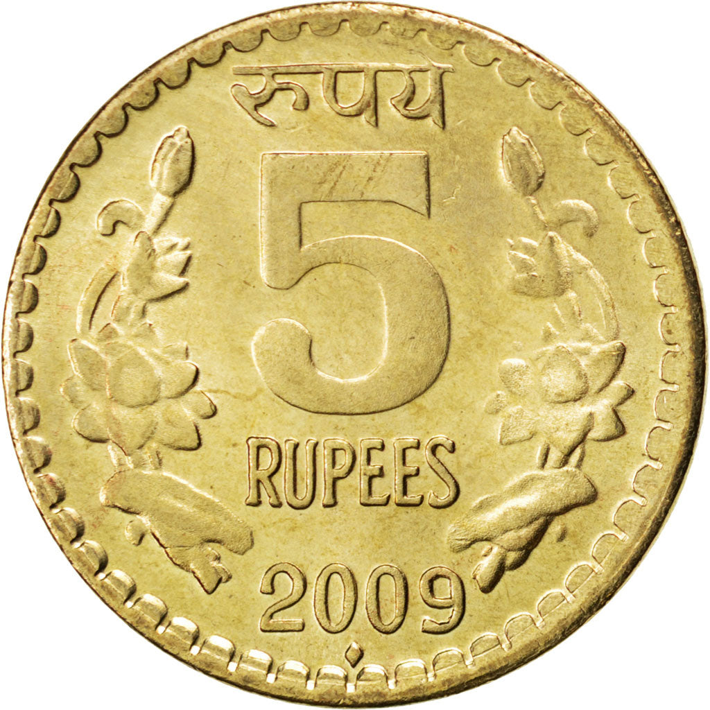 Coin, INDIA-REPUBLIC, 5 Rupees, 2009, MS(63), Nickel-brass, KM:373