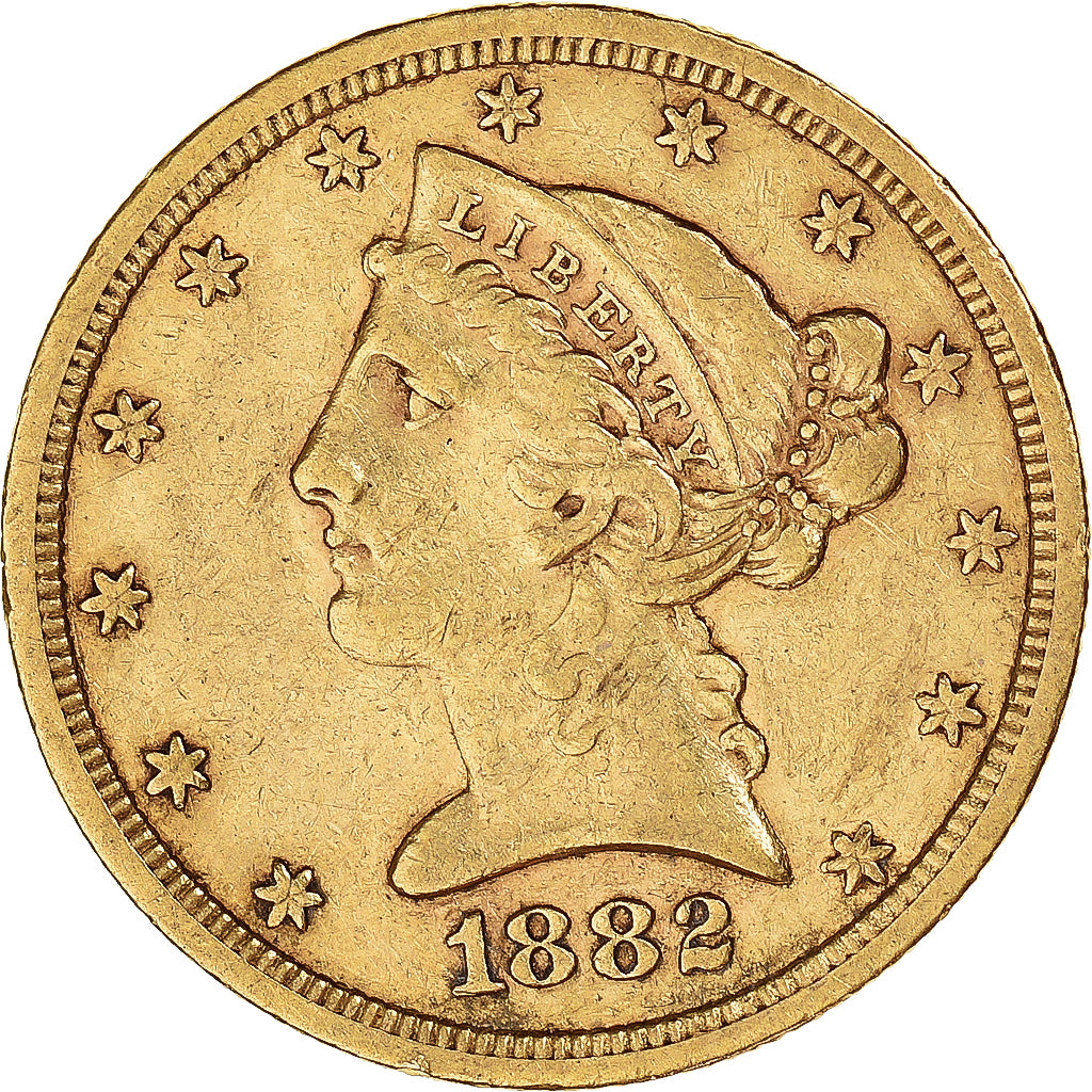 Moneda, Estados Unidos, Coronet Head, $5, Half Eagle, 1882, San Francisco, MBC