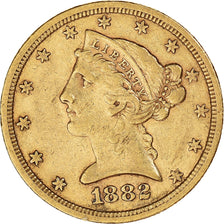 Moneda, Estados Unidos, Coronet Head, $5, Half Eagle, 1882, San Francisco, MBC
