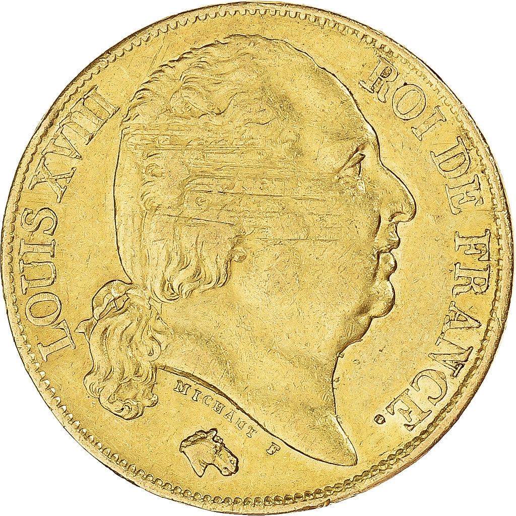 Coin, France, Louis XVIII, 20 Francs, 1817, Lille, AU(50-53), Gold, KM:712.9, Le