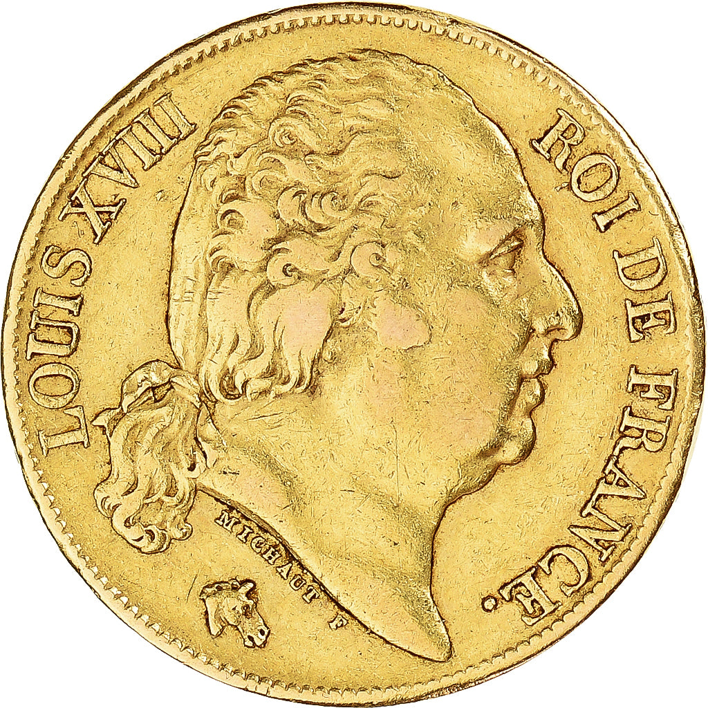 Munten, Frankrijk, Louis XVIII, 20 Francs, 1824, Paris, ZF+, Goud, KM:712.1