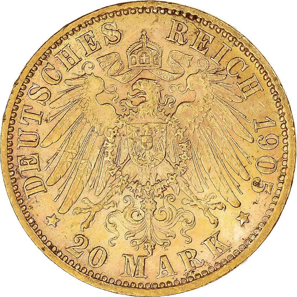 Munten, Duitse staten, PRUSSIA, Wilhelm II, 20 Mark, 1905, Hambourg, PR, Goud