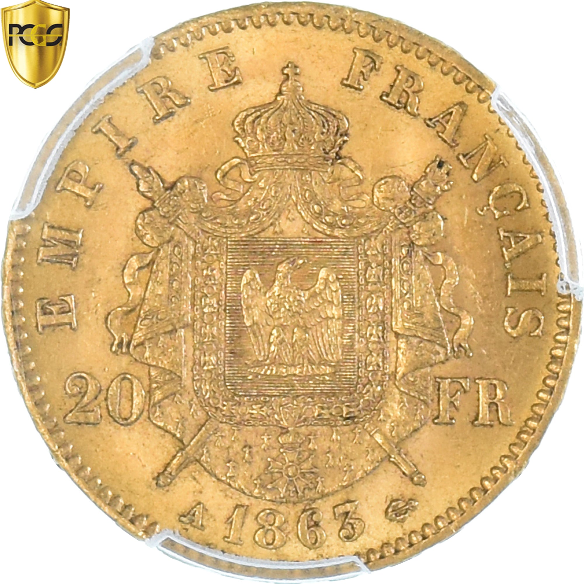 Monnaie, France, Napoleon III, 20 Francs, 1863, Paris, PCGS, MS61, SUP+, Or