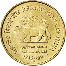 Moneta, INDIE-REPUBLIKA, 5 Rupees, 2010, MS(63), Mosiądz niklowy, KM:387