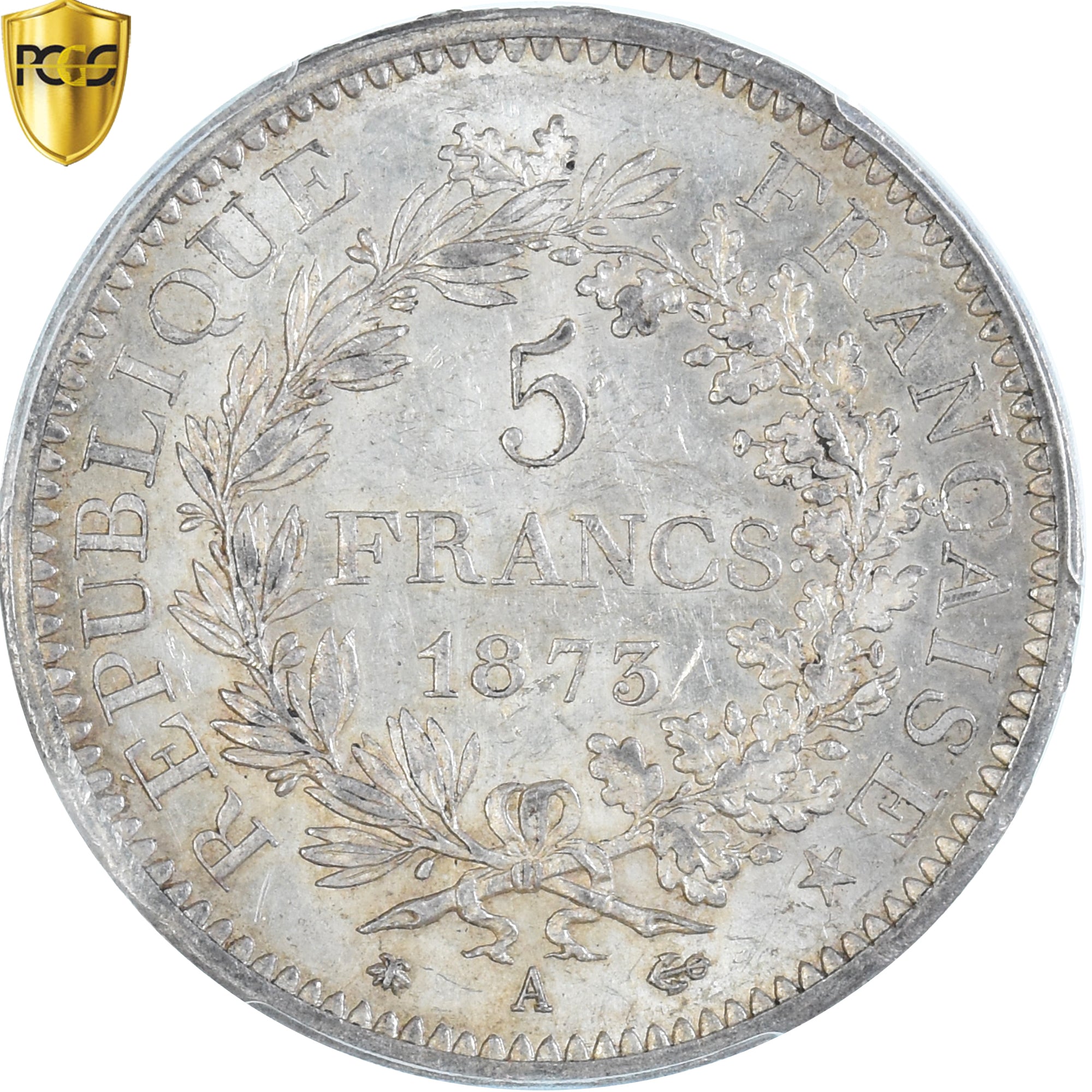 Coin, France, Hercule, 5 Francs, 1873, Paris, PCGS, MS61, MS(60-62), Silver