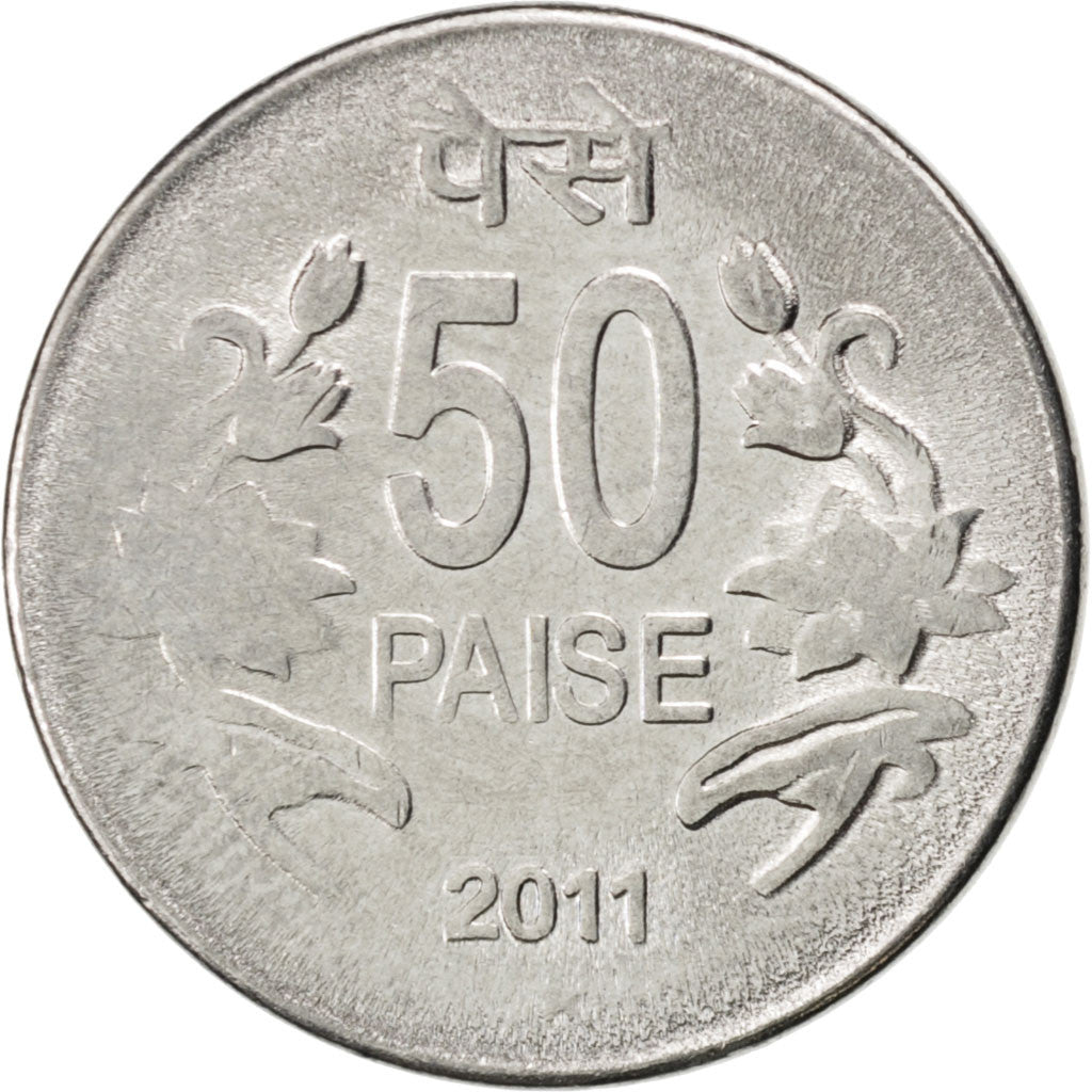INDIA-REPUBLIC, 50 Paise, 2011, KM #398, MS(63), Stainless Steel, 19, 2.82