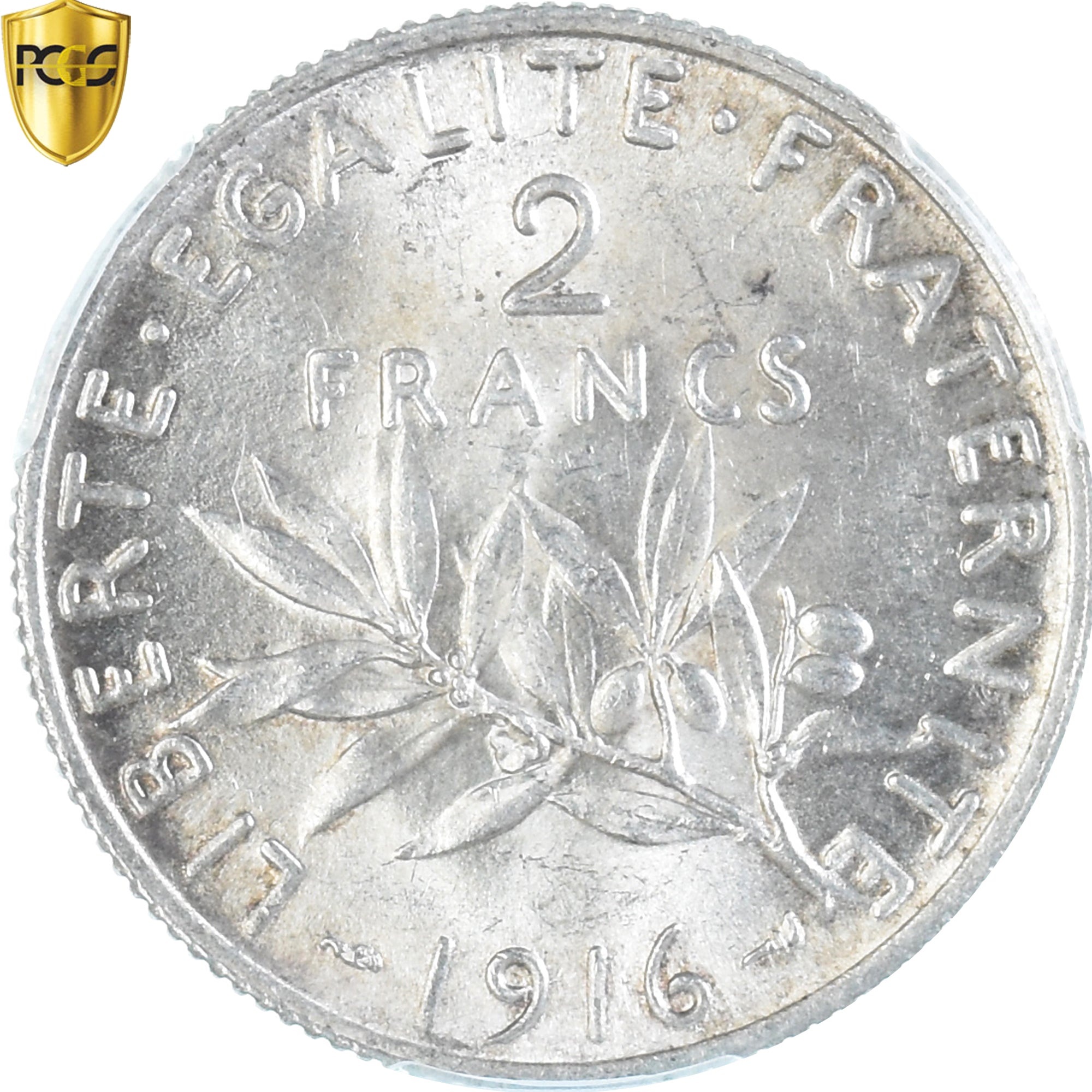 Coin, France, Semeuse, 2 Francs, 1916, Paris, PCGS, MS62, MS(60-62), Silver