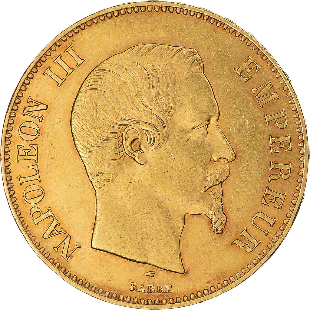 Moneta, Francia, Napoleon III, 100 Francs, 1855, Paris, SPL-, Oro, KM:786.1
