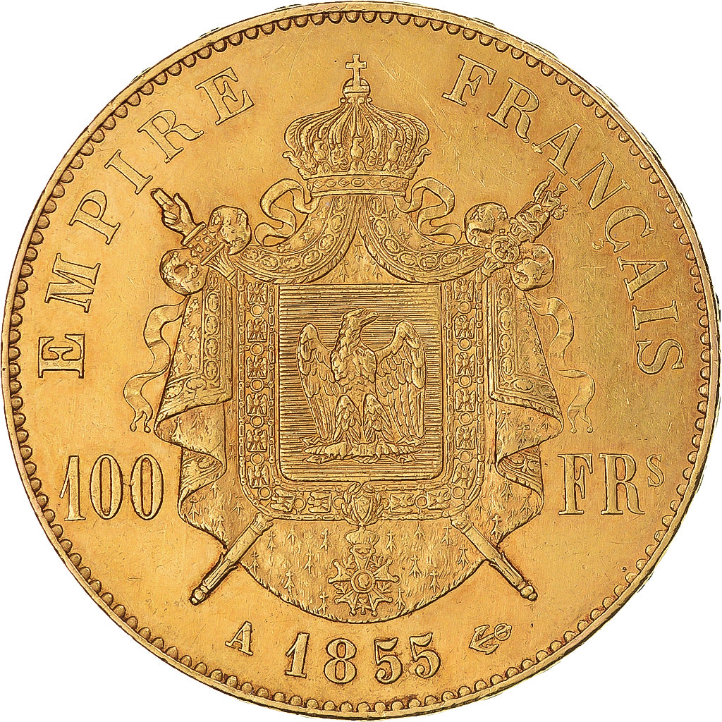 Moneta, Francia, Napoleon III, 100 Francs, 1855, Paris, SPL-, Oro, KM:786.1
