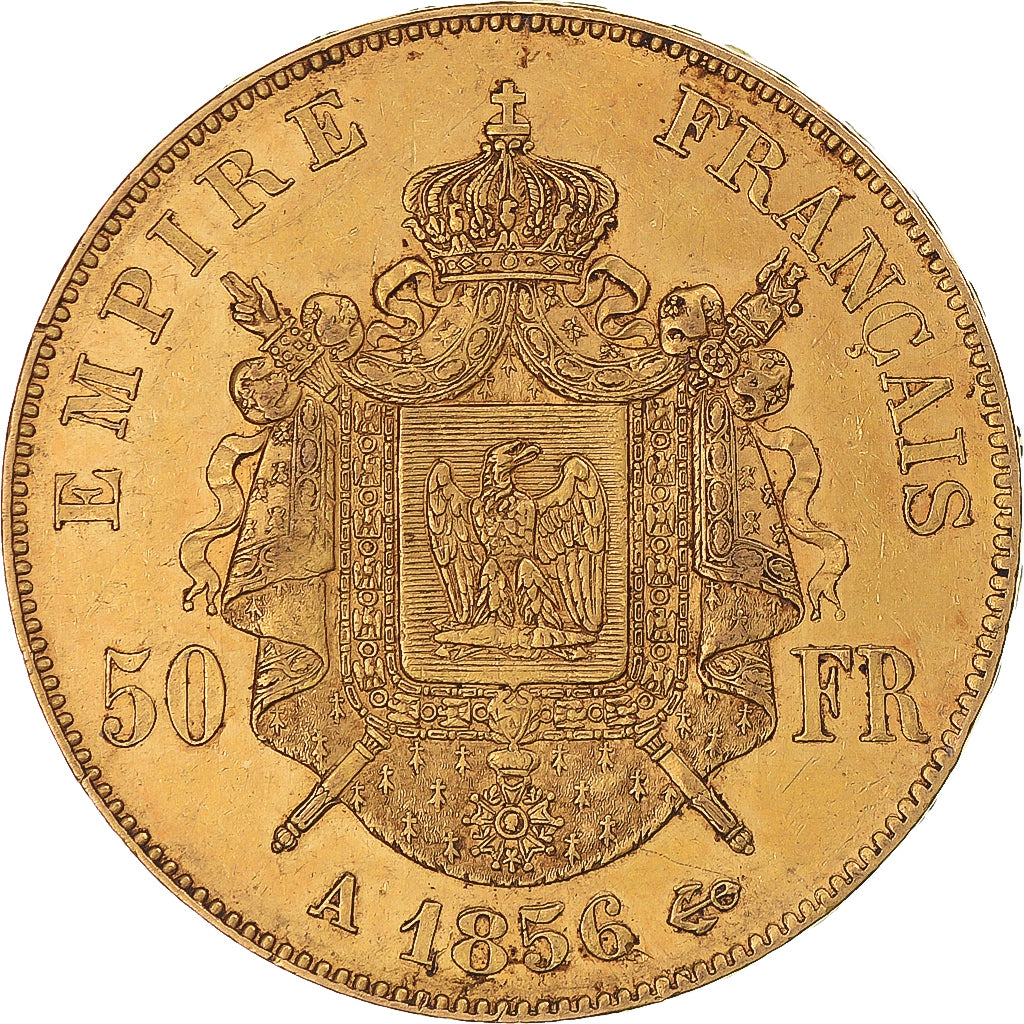 Moneta, Francja, Napoleon III, 50 Francs, 1856, Paris, AU(55-58), Złoto