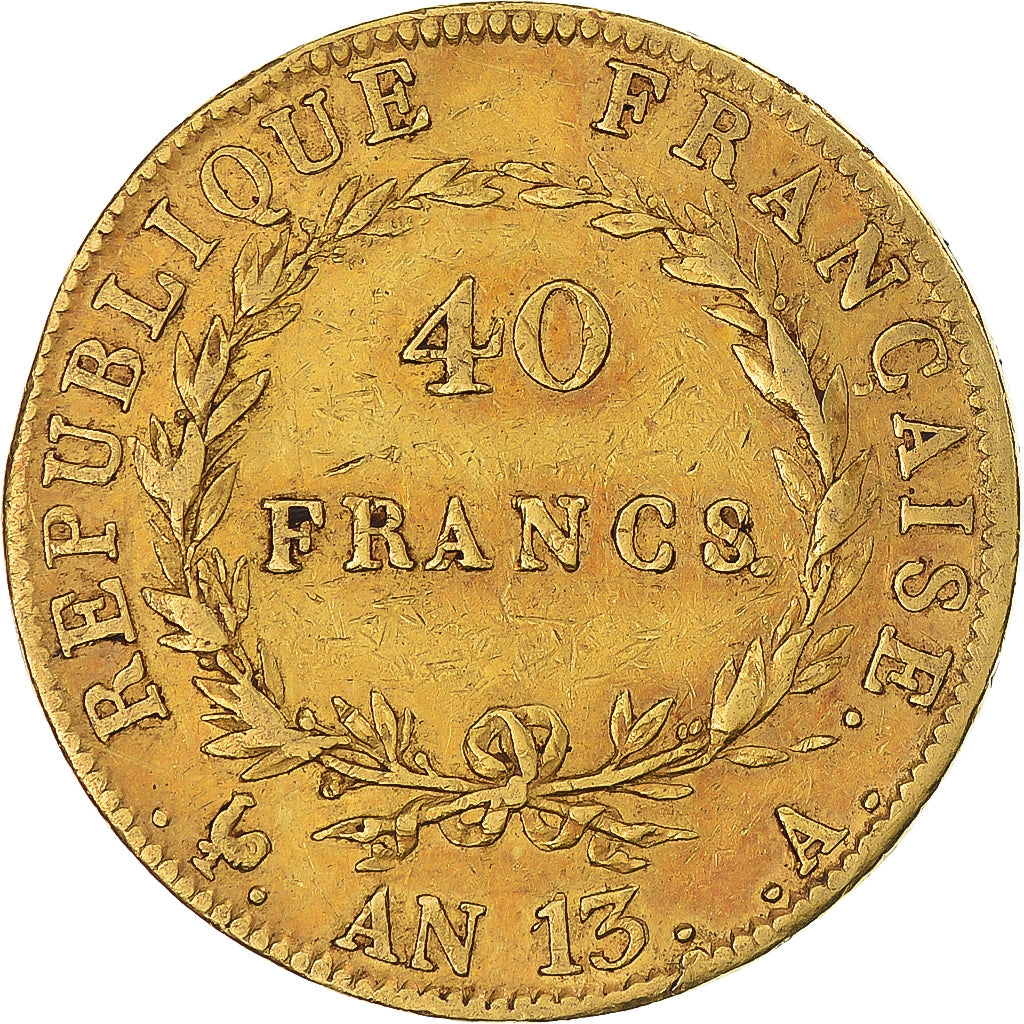 Moneda, Francia, Napoleon I, 40 Francs, AN 13, Paris, MBC, Oro, KM:664.1, Le
