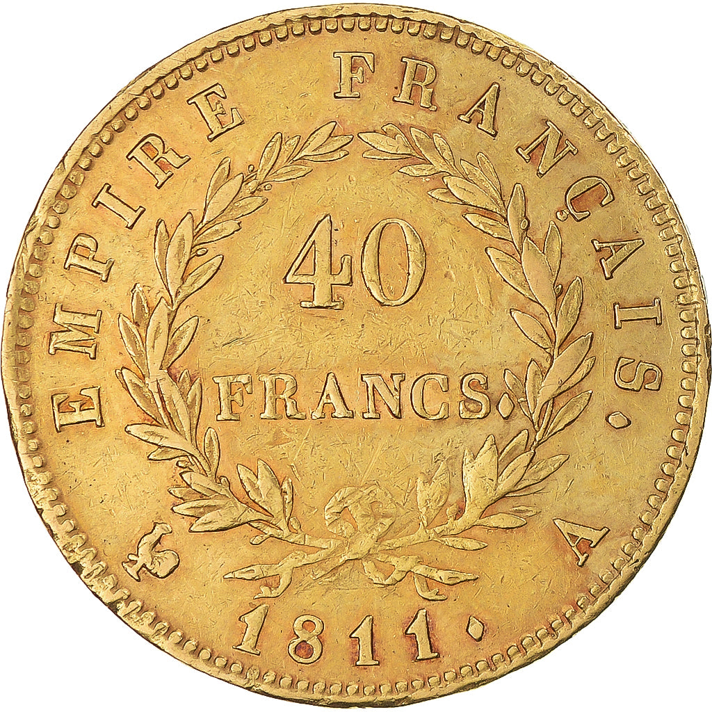 Coin, France, Napoleon I, 40 Francs, 1811, Paris, AU(50-53), Gold, KM:696.1, Le