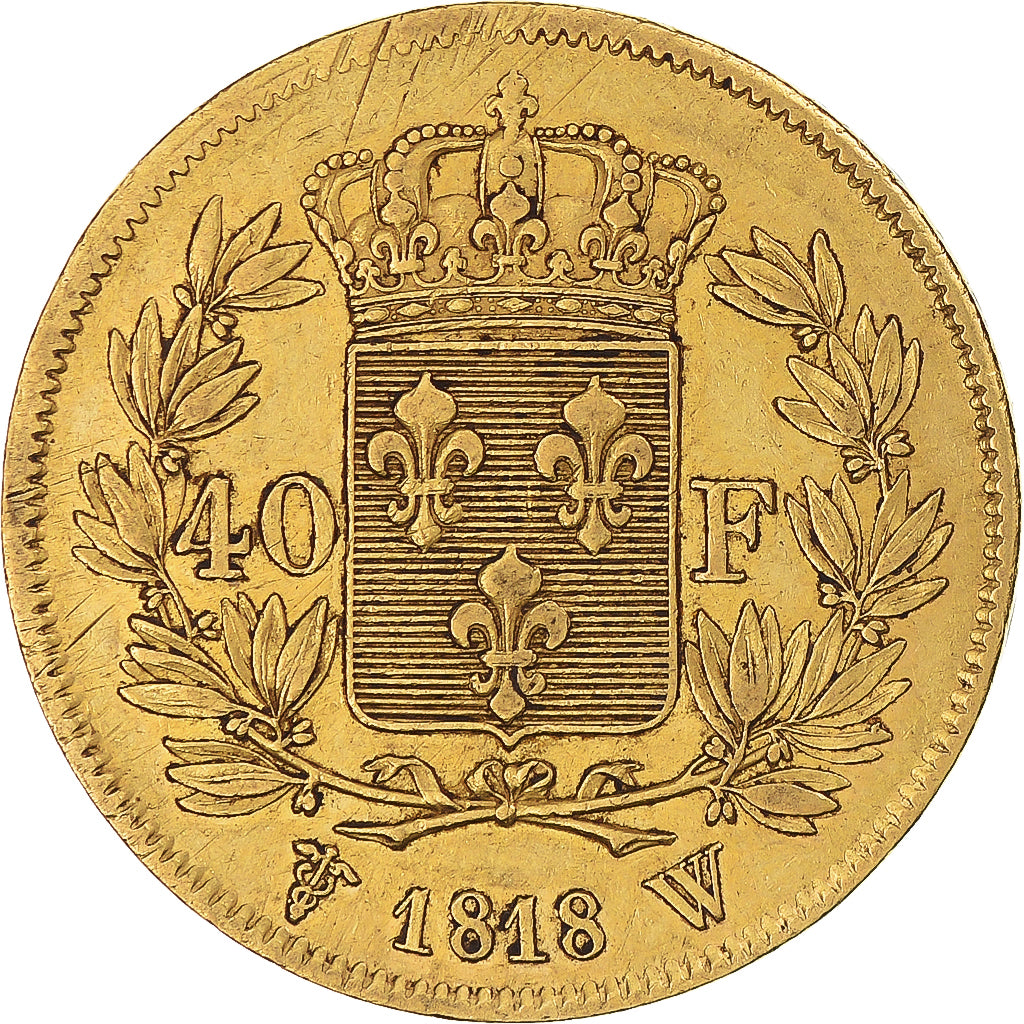 Monnaie, France, Louis XVIII, 40 Francs, 1818, Lille, TTB+, Or, KM:713.6, Le