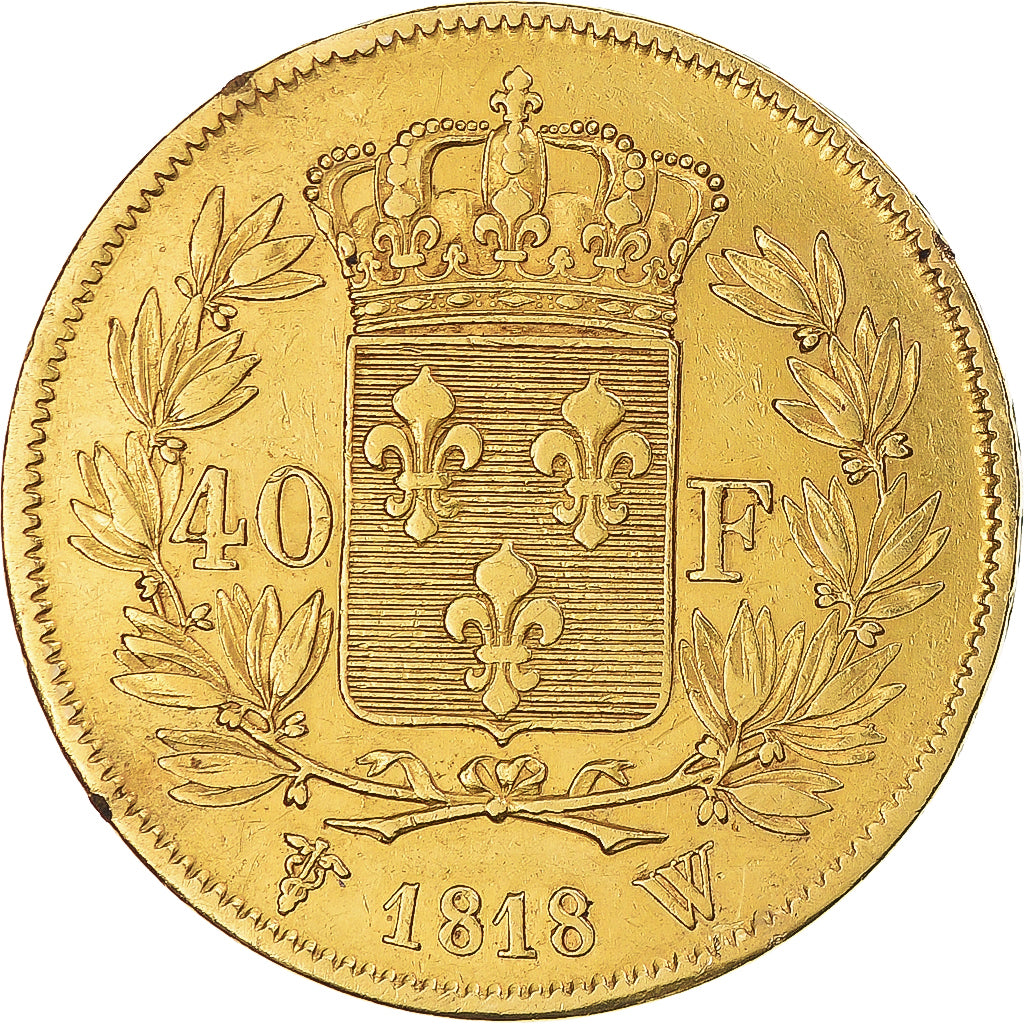 Coin, France, Louis XVIII, 40 Francs, 1818, Lille, AU(50-53), Gold, KM:713.6, Le
