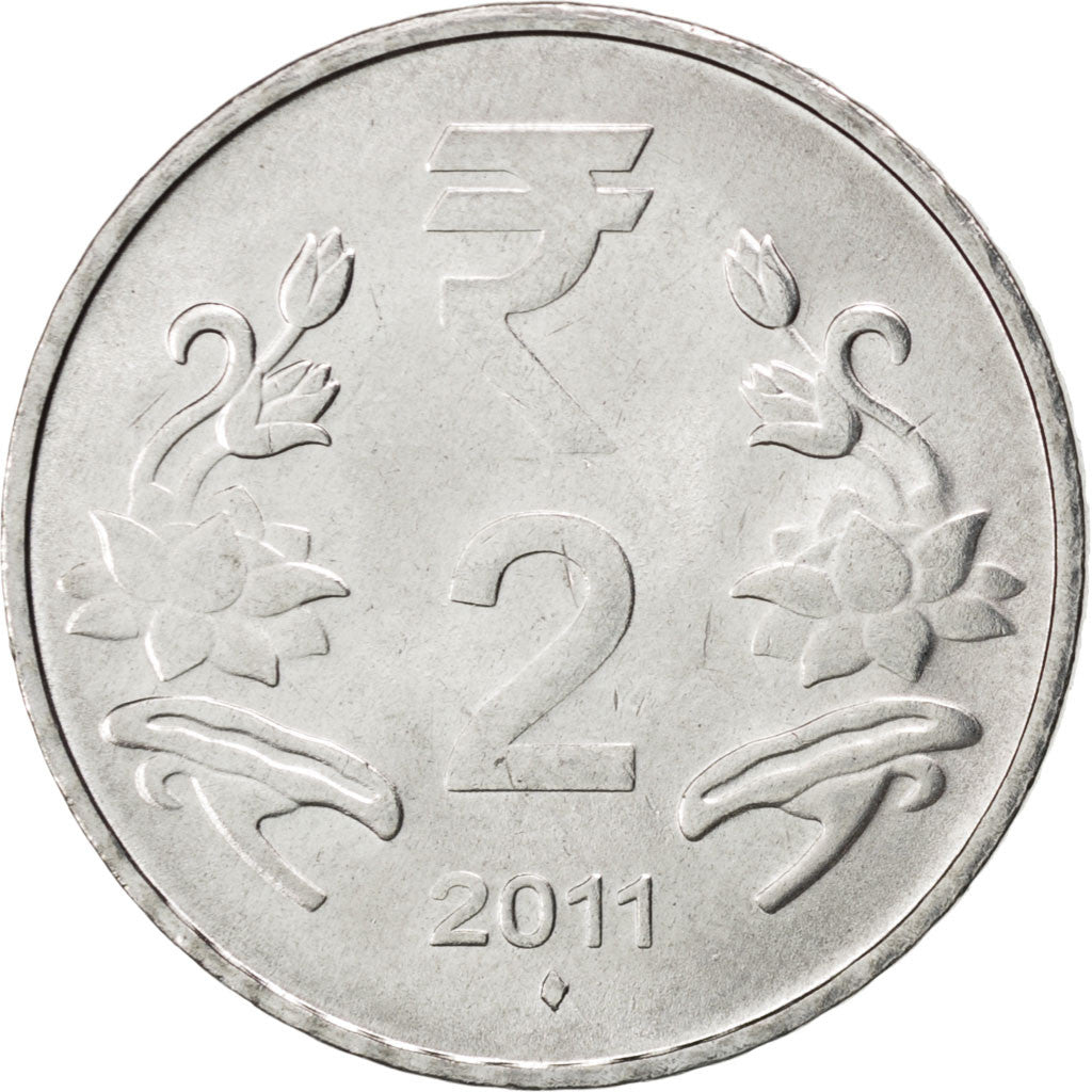 INDIA-REPUBLIC, 2 Rupees, 2011, KM #395, MS(63), Stainless Steel, 25, 4.89