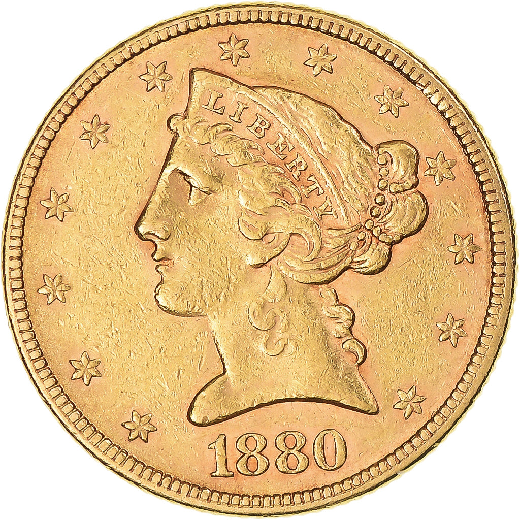 Coin, United States, Coronet Head, $5, Half Eagle, 1880, Philadelphia