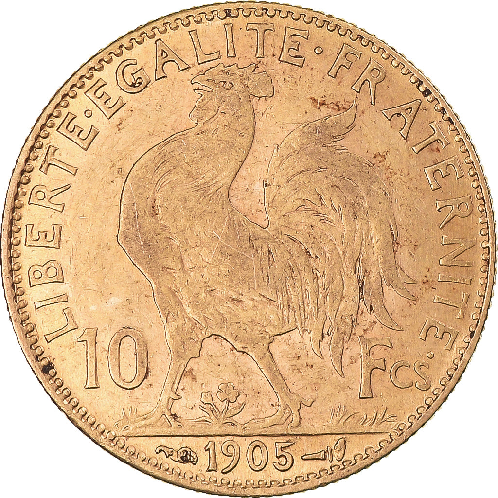 Moneda, Francia, Marianne, 10 Francs, 1905, Paris, MBC+, Oro, KM:846