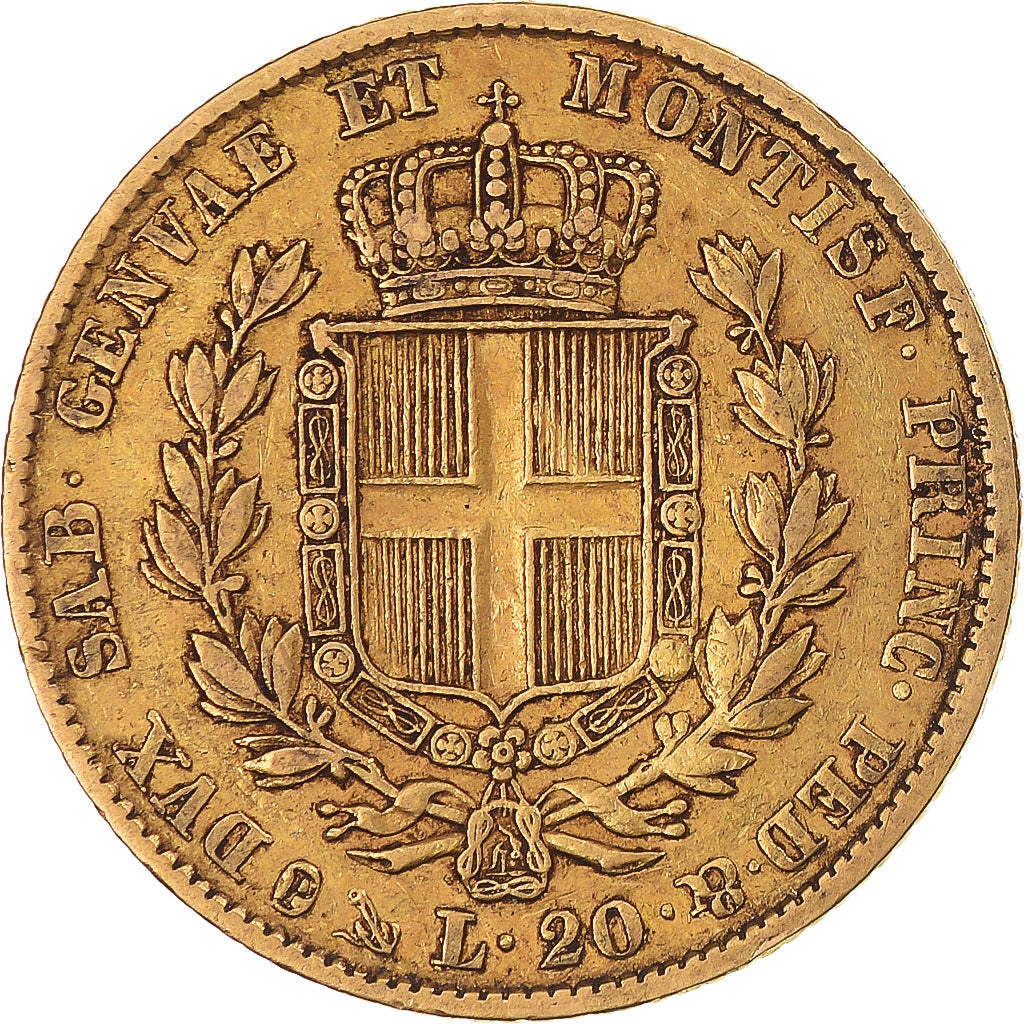Coin, ITALIAN STATES, SARDINIA, Carlo Alberto, 20 Lire, 1842, Genoa, AU(50-53)