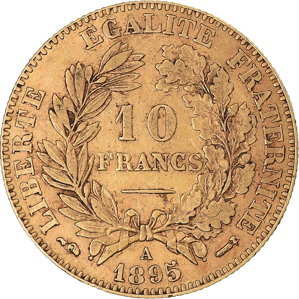 Moneta, Francja, Cérès, 10 Francs, 1895, Paris, AU(50-53), Złoto, KM:830