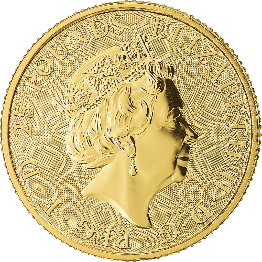 Coin, Great Britain, Elizabeth II, White Greyhound, 25 Pounds - 1/4 Oz, 2021